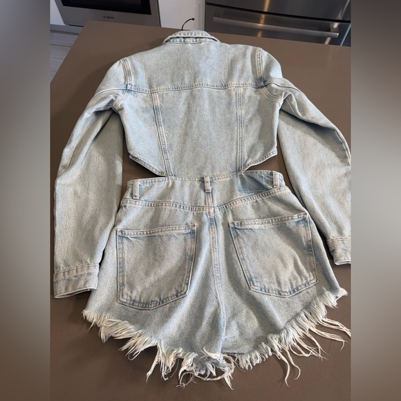 ZARA Denim Cut Out Romper Playsuit Frayed Shorts Size XS - Picture 11 of 11